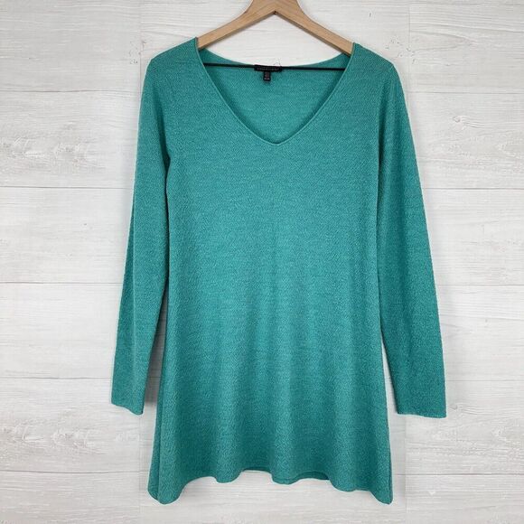 Eileen Fisher Sweaters - Eileen Fisher V Neck Tunic Top Knit Lightweight Sweater Women Size XS Green
